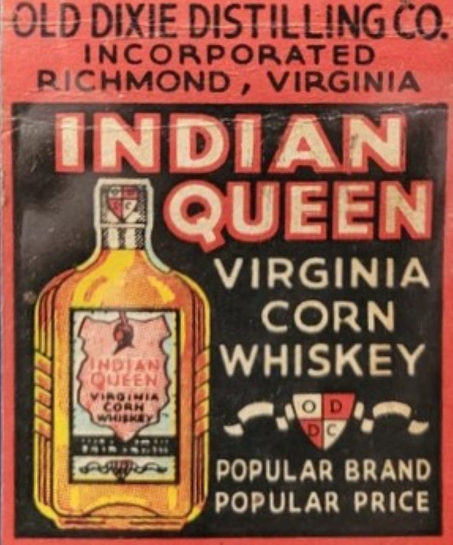Indian Queen Virginia Corn Whiskey Advertisement artwork