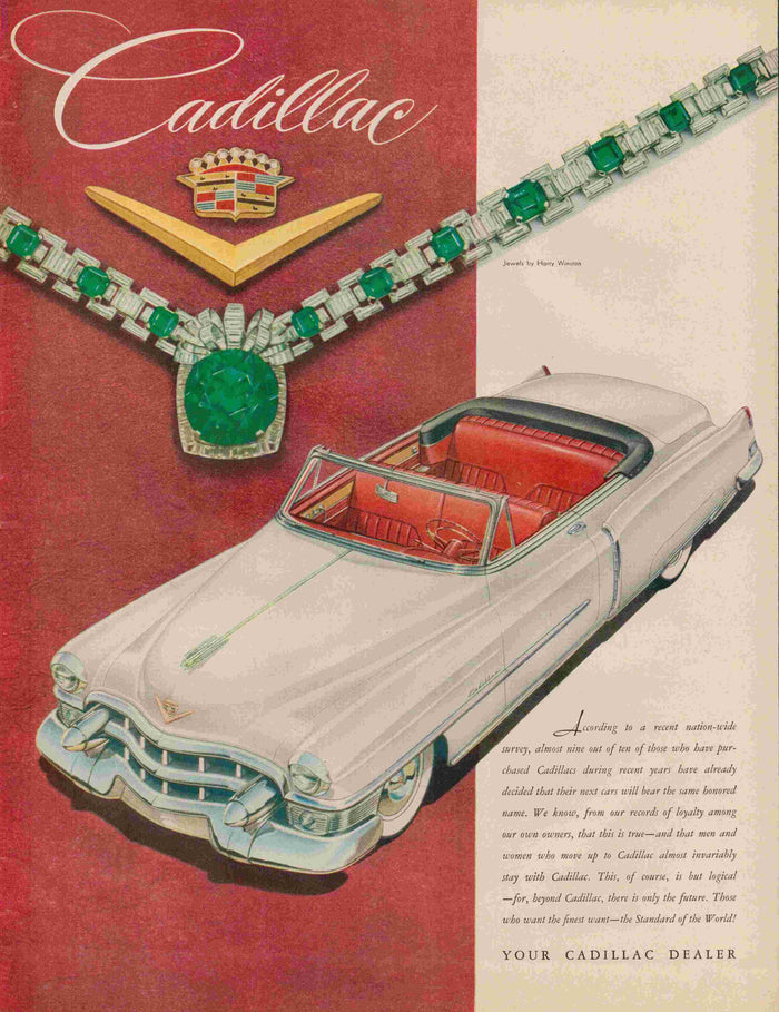 Cadillac Convertible with Emerald Necklace – Luxury Magazine Advertisement Postcard preview