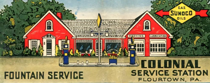 Colonial Service Station Sunoco Flourtown PA Postcard preview