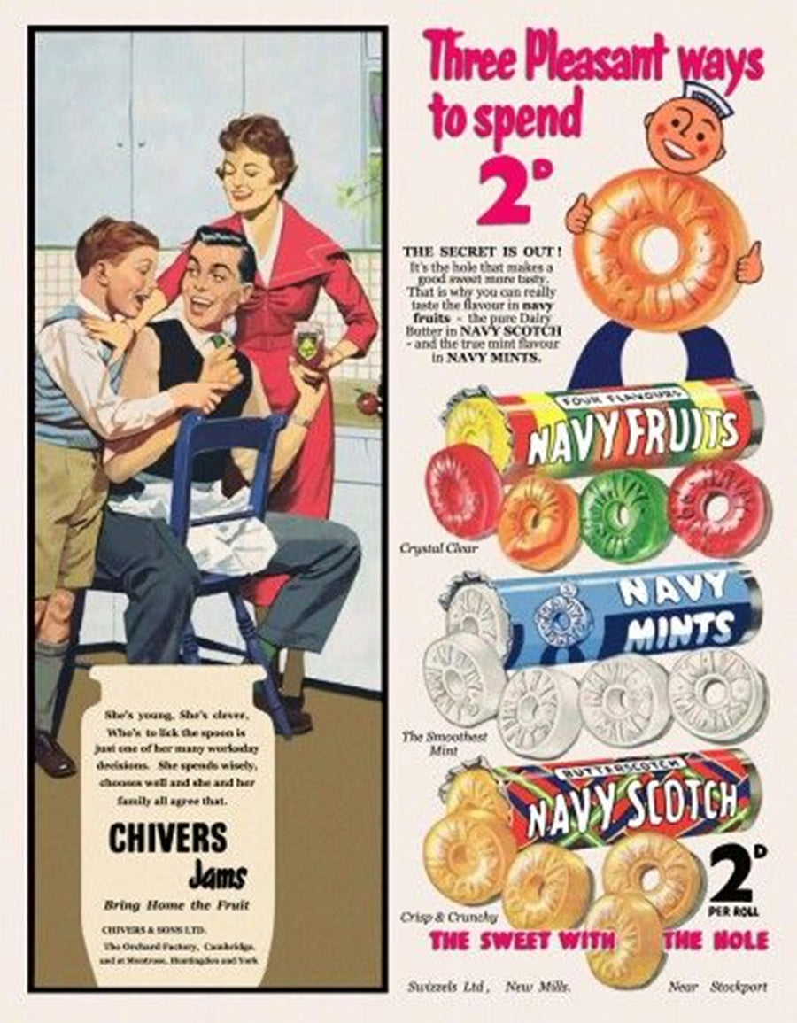 Chivers Navy Fruits, Navy Mints and Navy Scotch Advertisement artwork