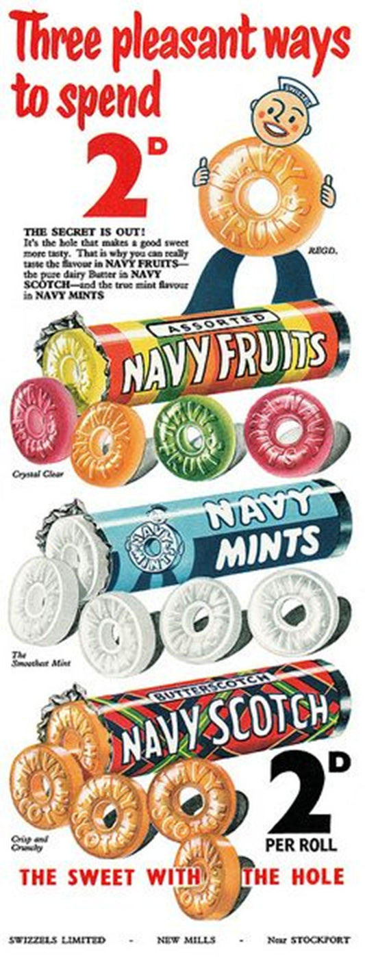 Navy Fruits, Navy Mints and Navy Scotch Confection Advertisement