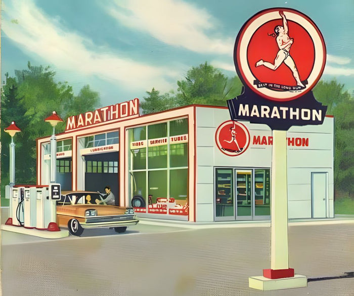 Marathon Service Station Roadside Advertisement Postcard preview