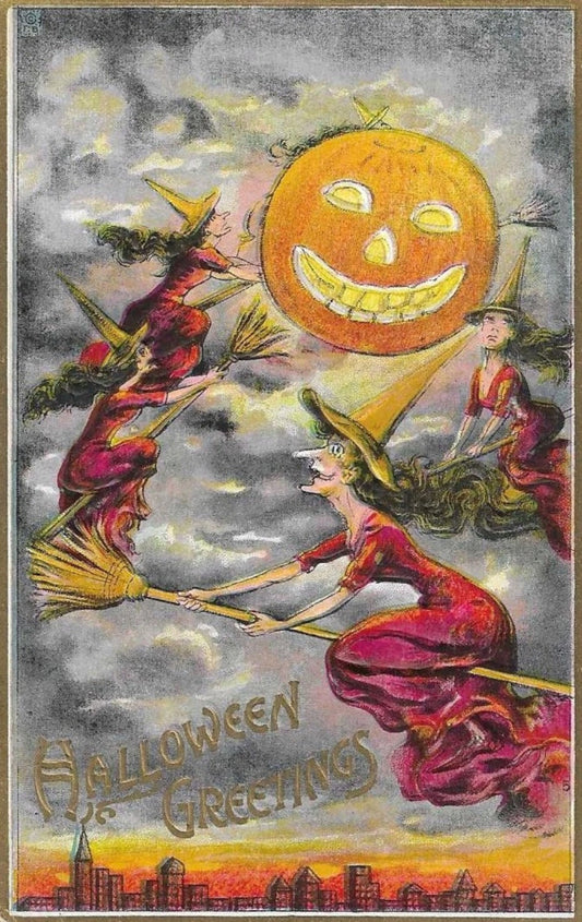 Halloween Greetings Flying Witches Card