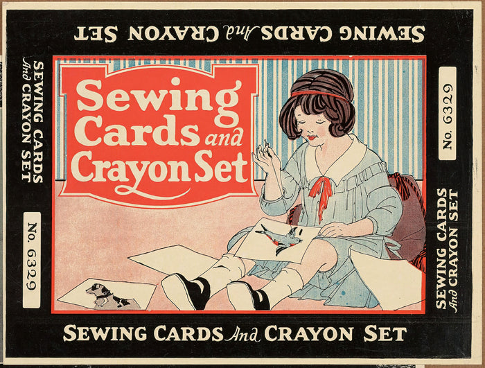 Sewing Cards and Crayon Set Box Label Postcard preview