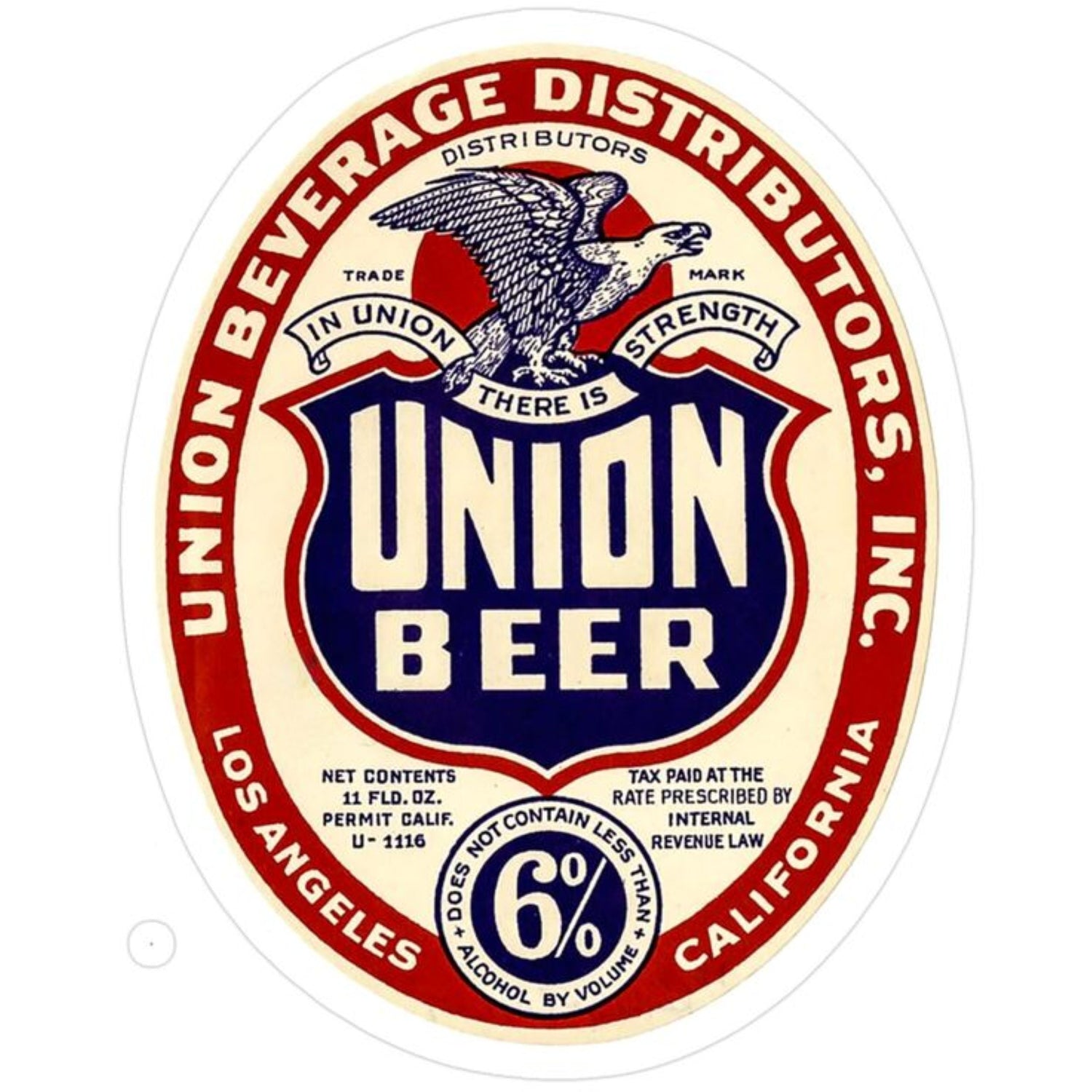 Union Beer Oval Bottle Label