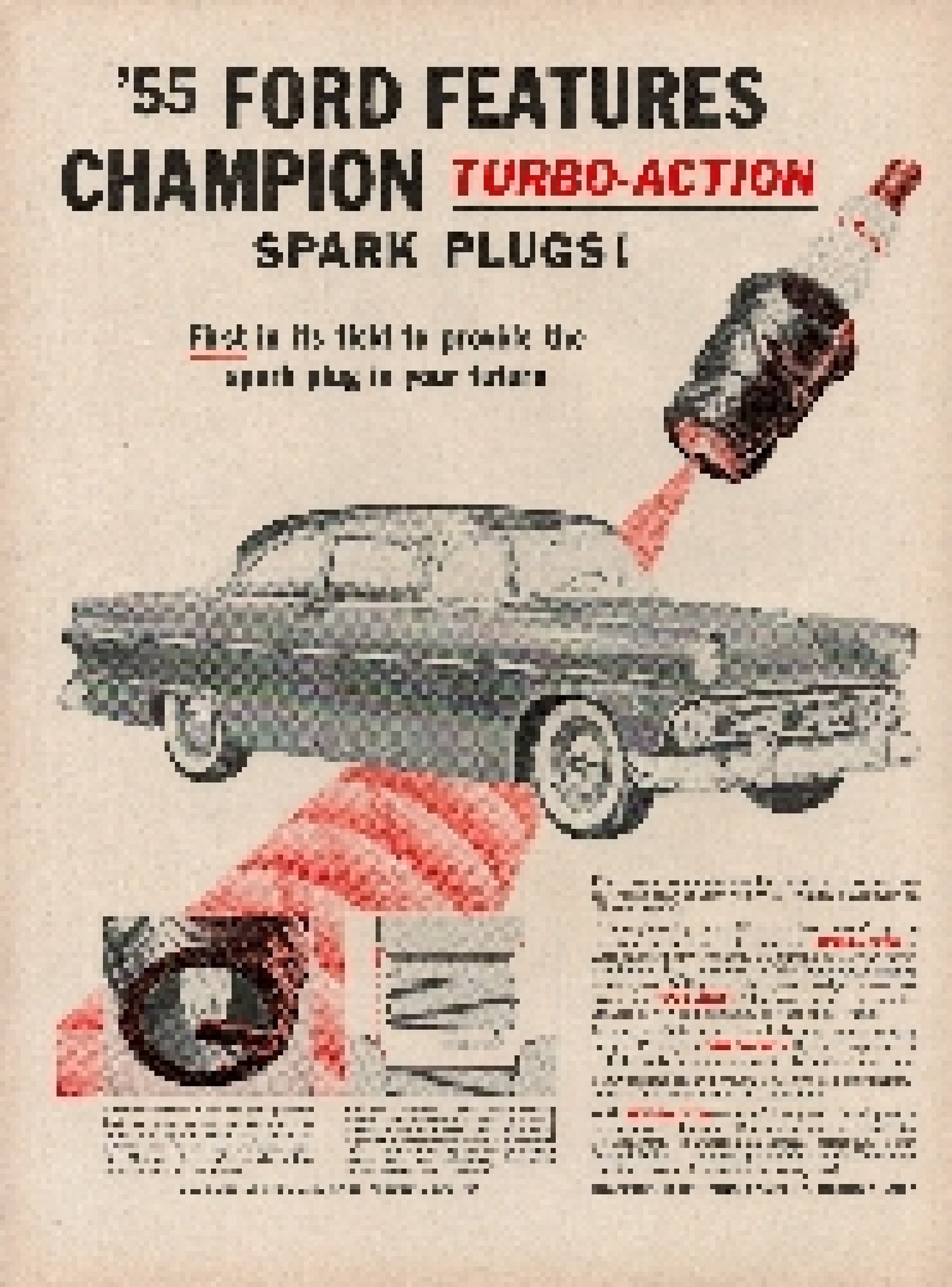 ’55 Ford Features Champion Turbo-Action Spark Plugs
