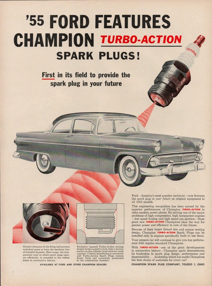 ’55 Ford Features Champion Turbo-Action Spark Plugs Postcard preview