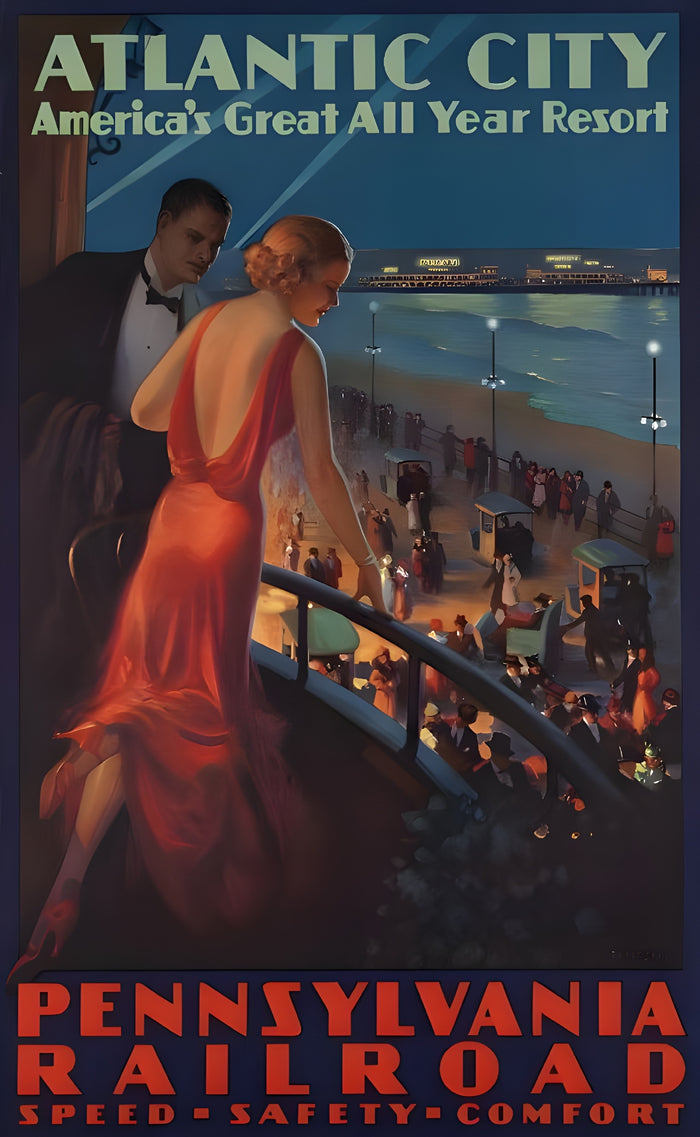 Atlantic City All Year Resort Pennsylvania Railroad Poster Postcard preview