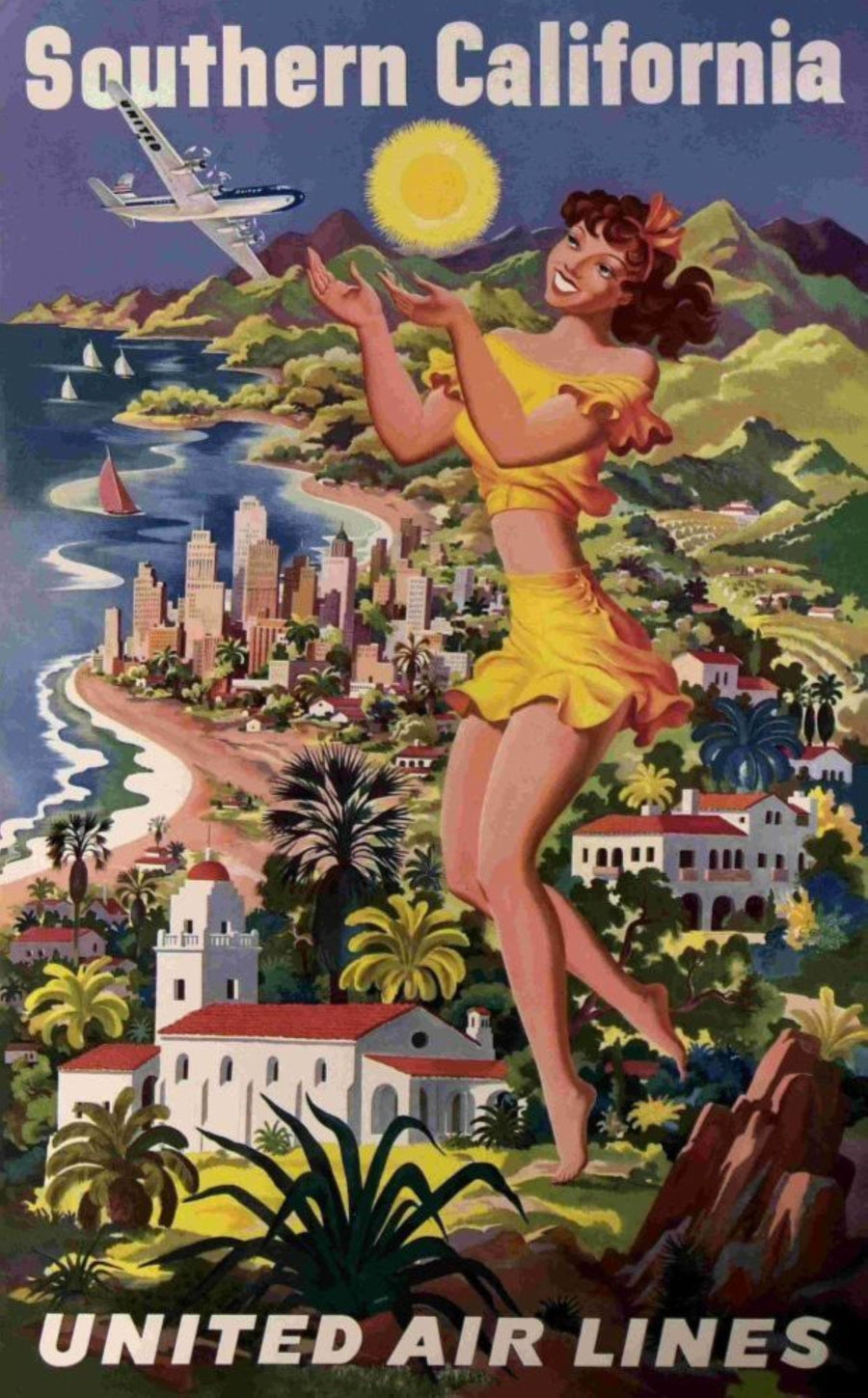 United Air Lines – Southern California Travel Poster (Vintage Art) artwork