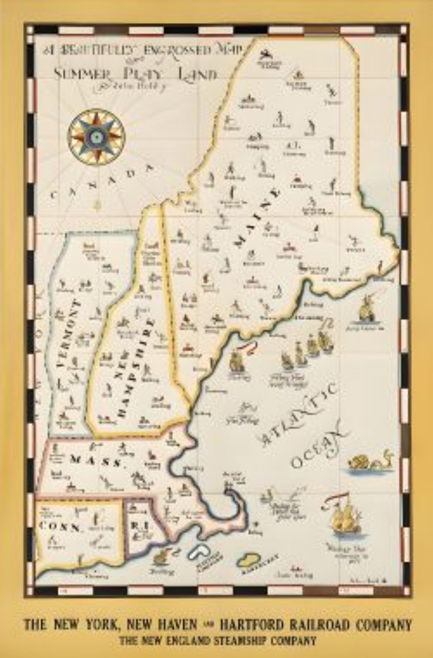 Summer Play Land New England Map Poster